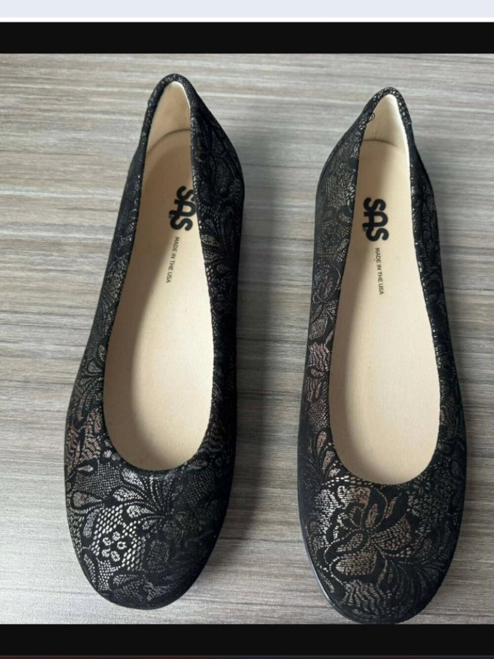 SAS Scenic Ballet Flat Shoes Size 7.5 M $141 in Black Lace